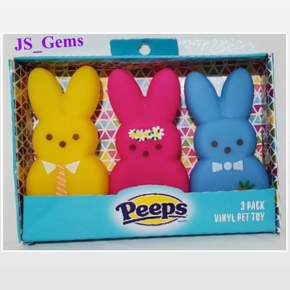 New Peeps Pet Toy Dog Squeaky Bunny Rabbit 3ct Vinyl Gift NWT